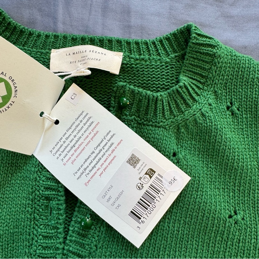 Sezane Green Short Sleeve Knit Cardigan - Picture 4 of 9